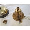 Image 2 : 3 BRASS BELLS - ONE WITH WALL MOUNT, ONE HAND HELD, ONE VINTAGE ELECTRIC