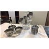 Image 1 : SILVER OVERLAY DECANTER AND GLASS SET ON STAND WITH 3 DISHES ON STAND AND COASTERS
