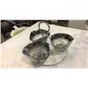 Image 2 : SILVER OVERLAY DECANTER AND GLASS SET ON STAND WITH 3 DISHES ON STAND AND COASTERS