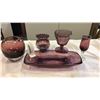 Image 1 : PURPLE ART GLASS - CUT TO CLEAR PIECES, VASES, DISHES, CUPS
