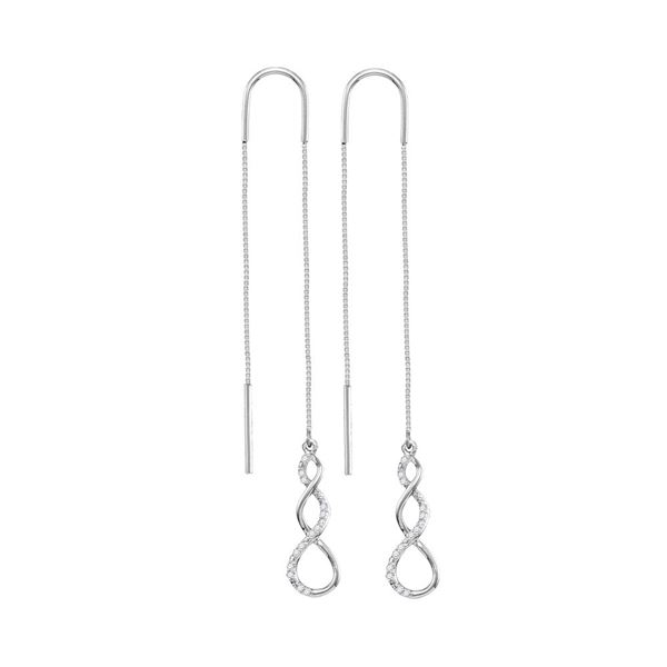 Round Diamond Twist Dangle Threader Earrings 1/10 Cttw 10KT White Gold