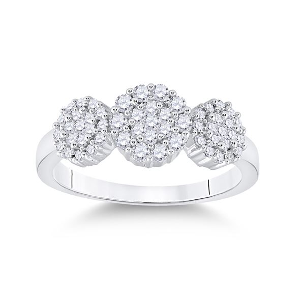 Round Diamond Triple Flower Cluster Ring 1/2 Cttw 14KT White Gold