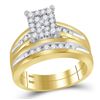 Image 2 : Diamond Cluster Matching Wedding Set 5/8 Cttw 10KT Two-tone Gold