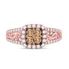 Image 2 : Round Brown Diamond Square Cluster Ring 1 Cttw 10KT Rose Gold