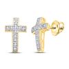 Image 1 : Round Diamond Cross Earrings 1/10 Cttw 10KT Yellow Gold