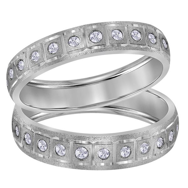 Diamond Matching Wedding Band Set 1/4 Cttw 14KT White Gold
