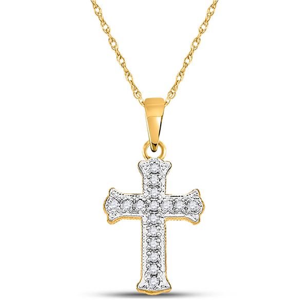 Round Diamond Cross Pendant 1/12 Cttw 10KT Yellow Gold