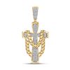 Image 1 : Round Diamond Cross Cuban Link Charm Pendant 3/8 Cttw 10KT Yellow Gold