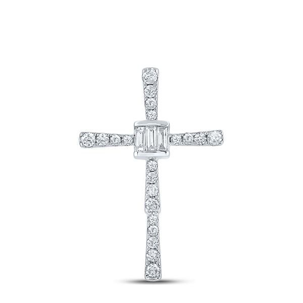 Baguette Diamond Cross Pendant 5/8 Cttw 14KT White Gold