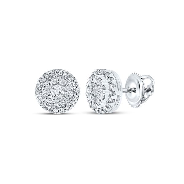 Round Diamond Halo Earrings 1/2 Cttw 10KT White Gold