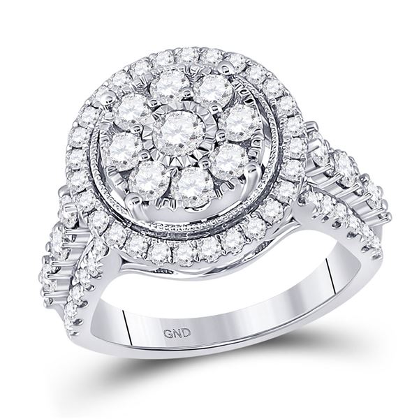 Round Diamond Flower Cluster Ring 1-3/4 Cttw 14KT White Gold