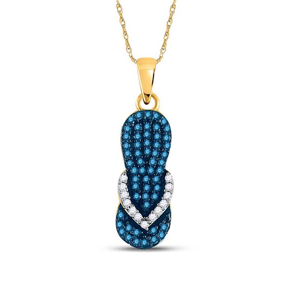 Round Blue Color Enhanced Diamond Flip Flop Sandal Pendant 1/3 Cttw 10KT Yellow Gold