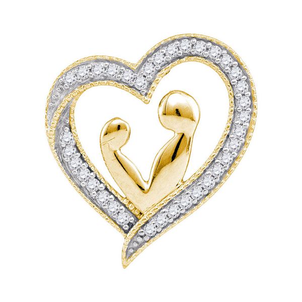 Round Diamond Heart Mother Child Embrace Pendant 1/10 Cttw 10KT Yellow Gold