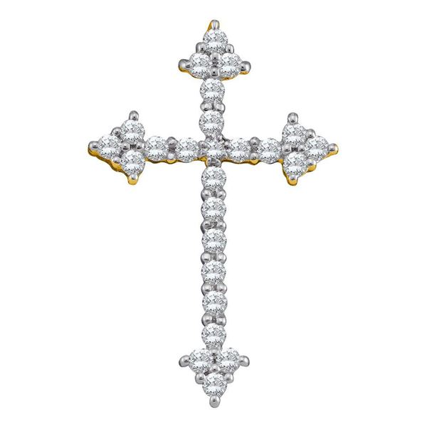 Round Diamond Pointed Cross Crucifix Faith Pendant 1/4 Cttw 10KT Yellow Gold