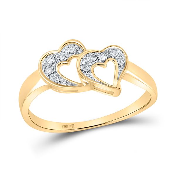 Round Diamond Double Heart Ring 1/20 Cttw 10KT Yellow Gold