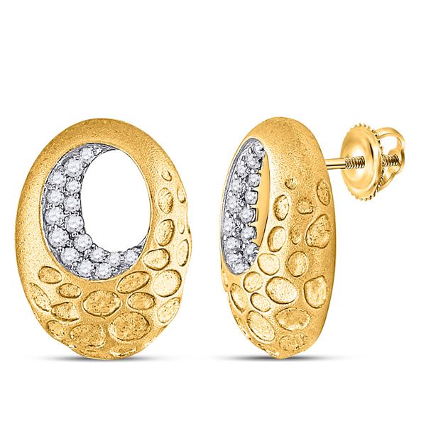 Round Diamond Pitted Oval Earrings 1/5 Cttw 14KT Yellow Gold