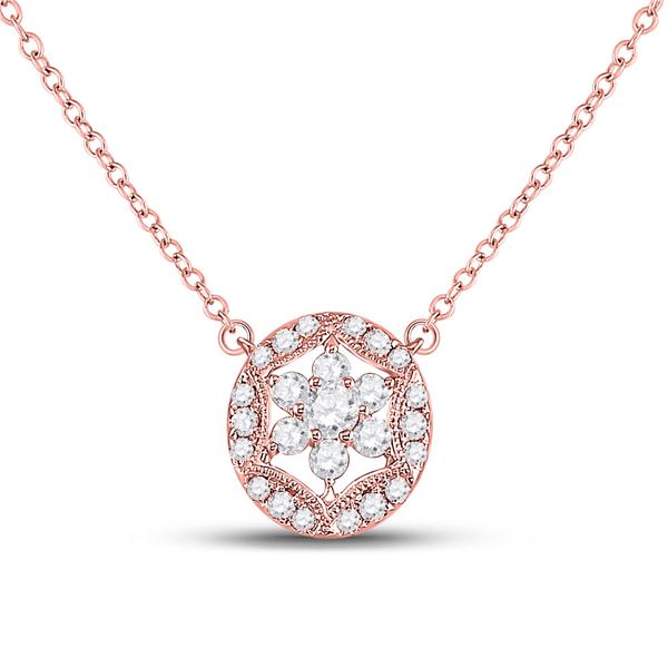 Round Diamond Floral Cluster Necklace 1/3 Cttw 14KT Rose Gold