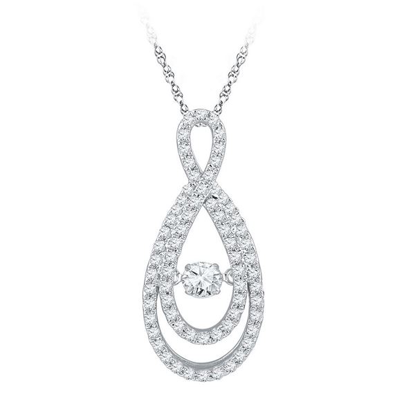 Round Diamond Moving Twinkle Solitaire Teardrop Pendant 3/4 Cttw 10KT White Gold