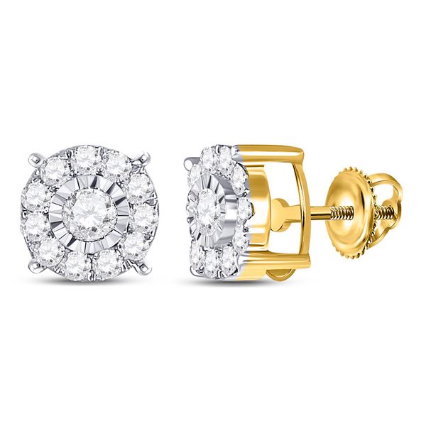 Round Diamond Halo Earrings 1/2 Cttw 10KT Yellow Gold