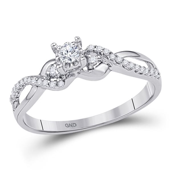 Round Diamond Solitaire Crossover Promise Ring 1/4 Cttw 10KT White Gold