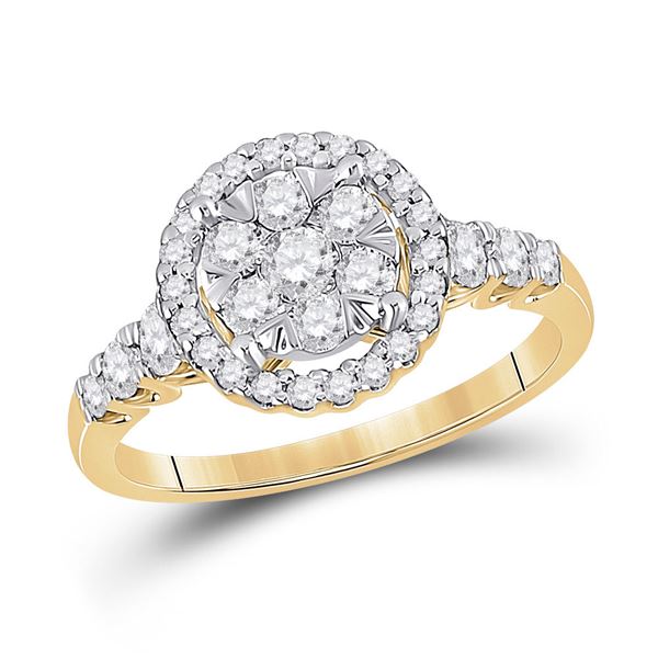 Round Diamond Cluster Ring 3/4 Cttw 10KT Yellow Gold