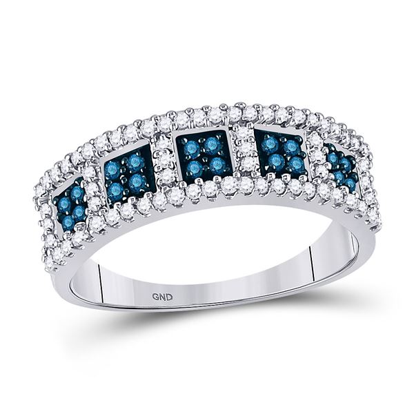 Round Blue Color Enhanced Diamond Band Ring 1/2 Cttw 10KT White Gold