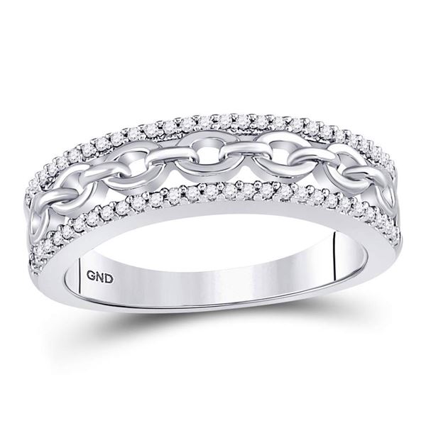 Round Diamond Chain Link Fashion Band Ring 1/6 Cttw 10KT White Gold