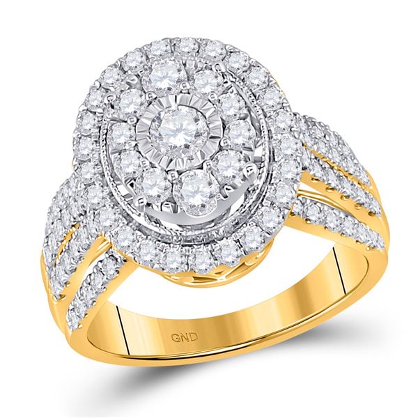 Diamond Cluster Oval Bridal Wedding Engagement Ring 1-1/2 Cttw 14KT Yellow Gold