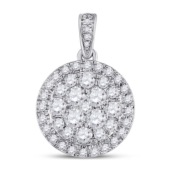 Round Diamond Halo Cluster Pendant 1 Cttw 14KT White Gold