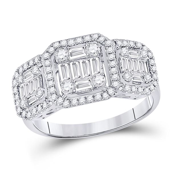 Baguette Diamond Triple Cluster Ring 7/8 Cttw 14KT White Gold