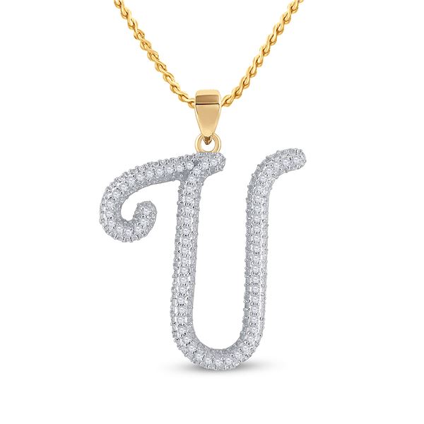 Round Diamond Initial U Letter Pendant 1/5 Cttw 10KT Yellow Gold