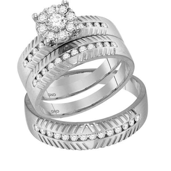 Diamond Cluster Matching Wedding Set 3/4 Cttw 14KT White Gold