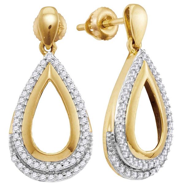 Round Diamond Teardrop Dangle Earrings 1/4 Cttw 10KT Yellow Gold