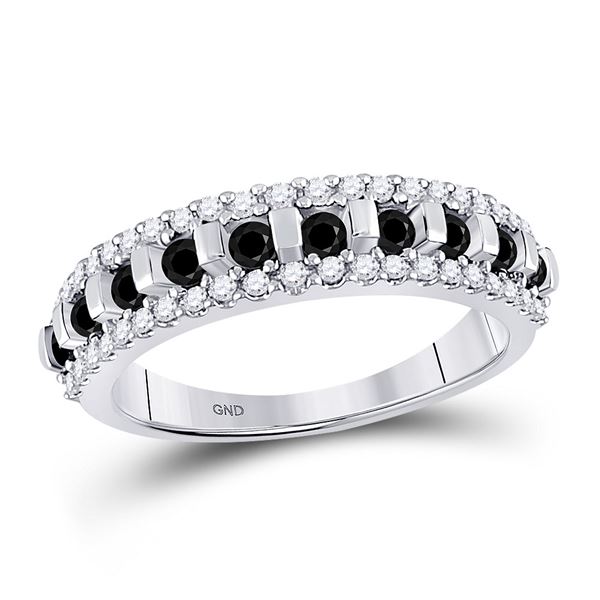 Round Black Color Enhanced Diamond Symmetrical Band Ring 1/2 Cttw 10KT White Gold