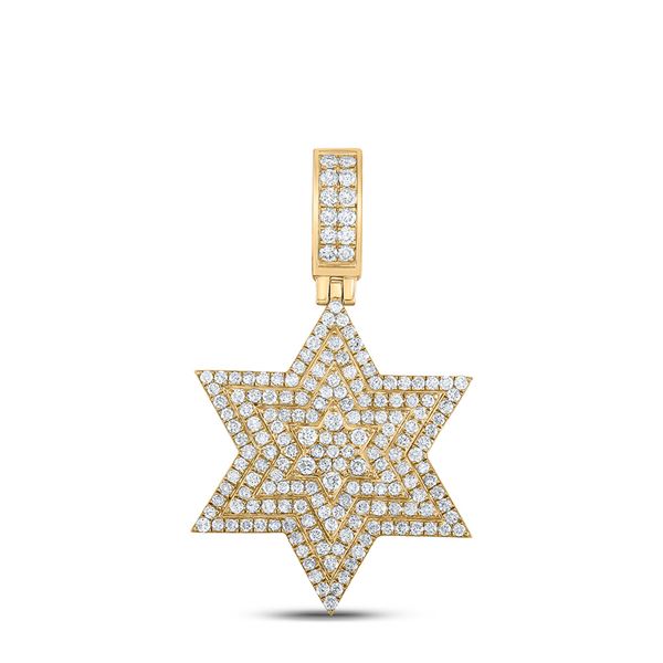 Round Diamond Magen David Star Charm Pendant 3 Cttw 14KT Yellow Gold