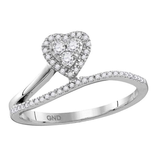 Round Diamond Slender Heart Band Ring 1/5 Cttw 10KT White Gold