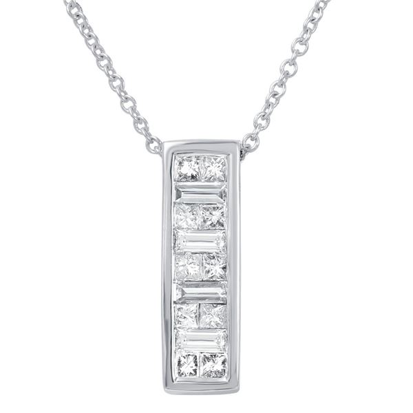 Natural 0.50 CTW Princess Diamond & Baguette Necklace 14K White Gold - REF-68K4R