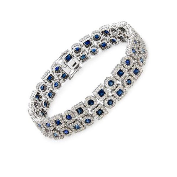 Natural 17.55 CTW Sapphire & Diamond Bracelet 14K White Gold - REF-730W8H