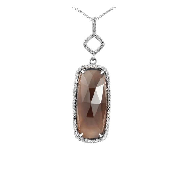 Natural 15.53 CTW Smoky Topaz & Diamond Necklace 14K White Gold - REF-70T2X