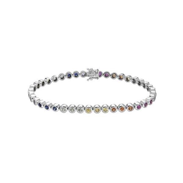 Natural 2.90 CTW Multi-Sapphire & Bracelet 14K White Gold - REF-126N2Y