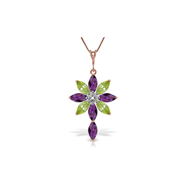 Genuine 2.0 ctw Amethyst, Peridot & Diamond Necklace 14KT Rose Gold - REF-47A4K