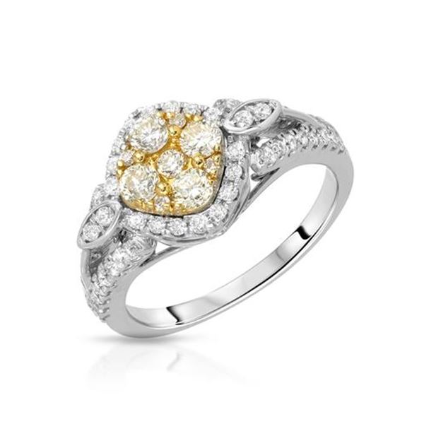 Natural 0.93 CTW Diamond & Yellow Round Diamond Ring 14K Two Tone Gold - REF-113K4R