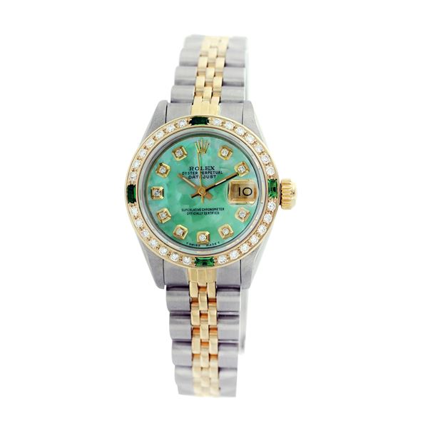 Rolex Pre-owned 26mm Womens Custom Green MOP Two Tone