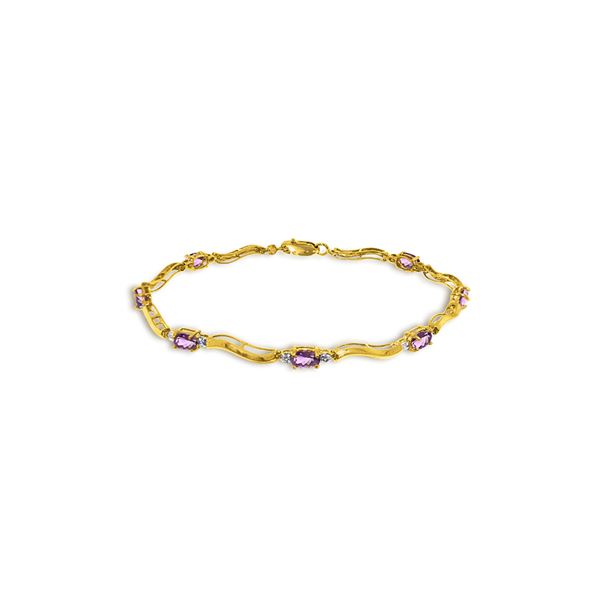 Genuine 2.16 ctw Amethyst & Diamond Bracelet 14KT Yellow Gold - REF-76Y7F