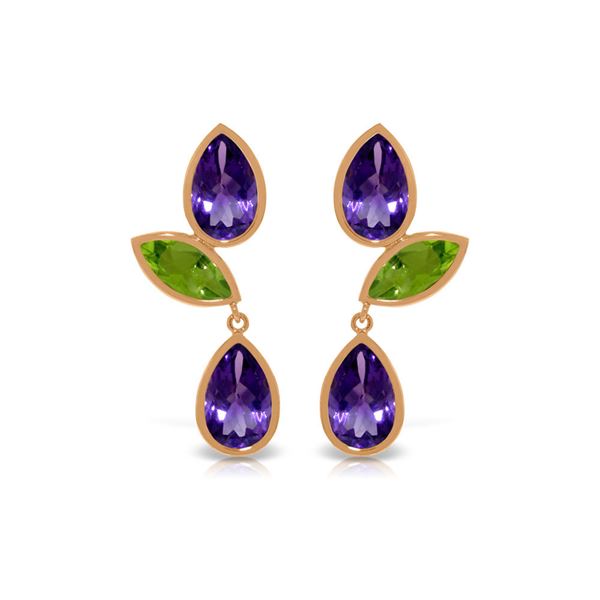 Genuine 13.6 ctw Amethyst & Peridot Earrings 14KT Rose Gold - REF-62Z4N