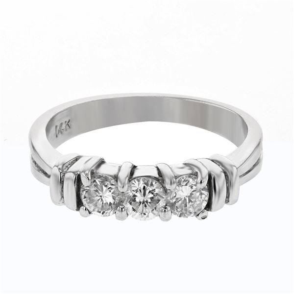 Natural 0.59 CTW Diamond Ring 14K White Gold - REF-69N3Y