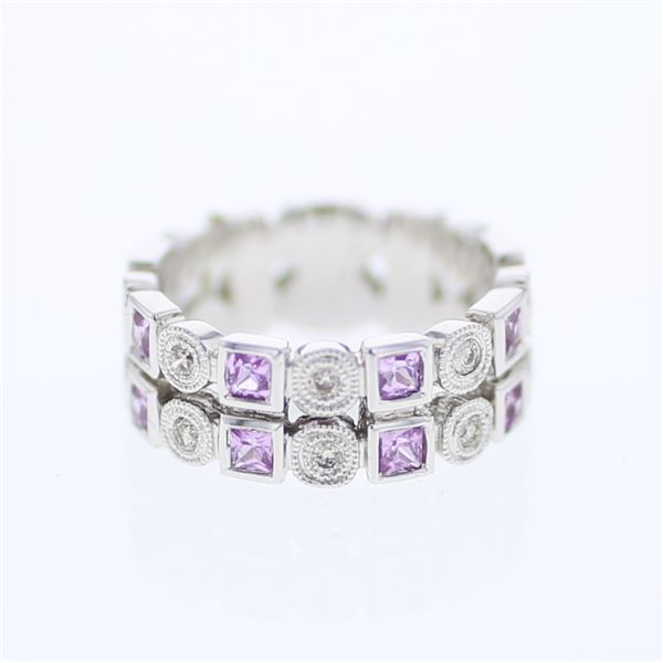 Natural 0.90 CTW Pink Sapphire & Diamond Ring 14K White Gold - REF-71F3M