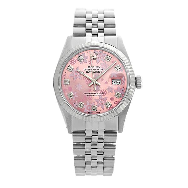Rolex Pre-owned 36mm Mens Pink Flower Dial Stainless Steel