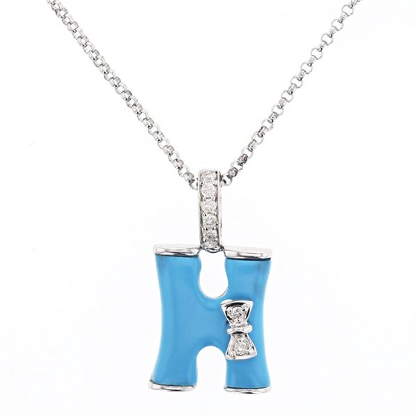 Natural 1.49 CTW Turquoise & Diamond Necklace 14K White Gold - REF-27W2H