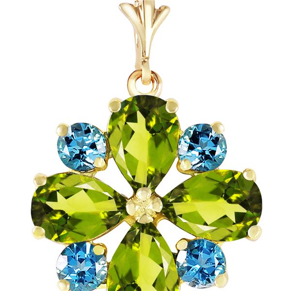 Genuine 2.43 ctw Peridot & Blue Topaz Necklace 14KT Yellow Gold - REF-29N7R